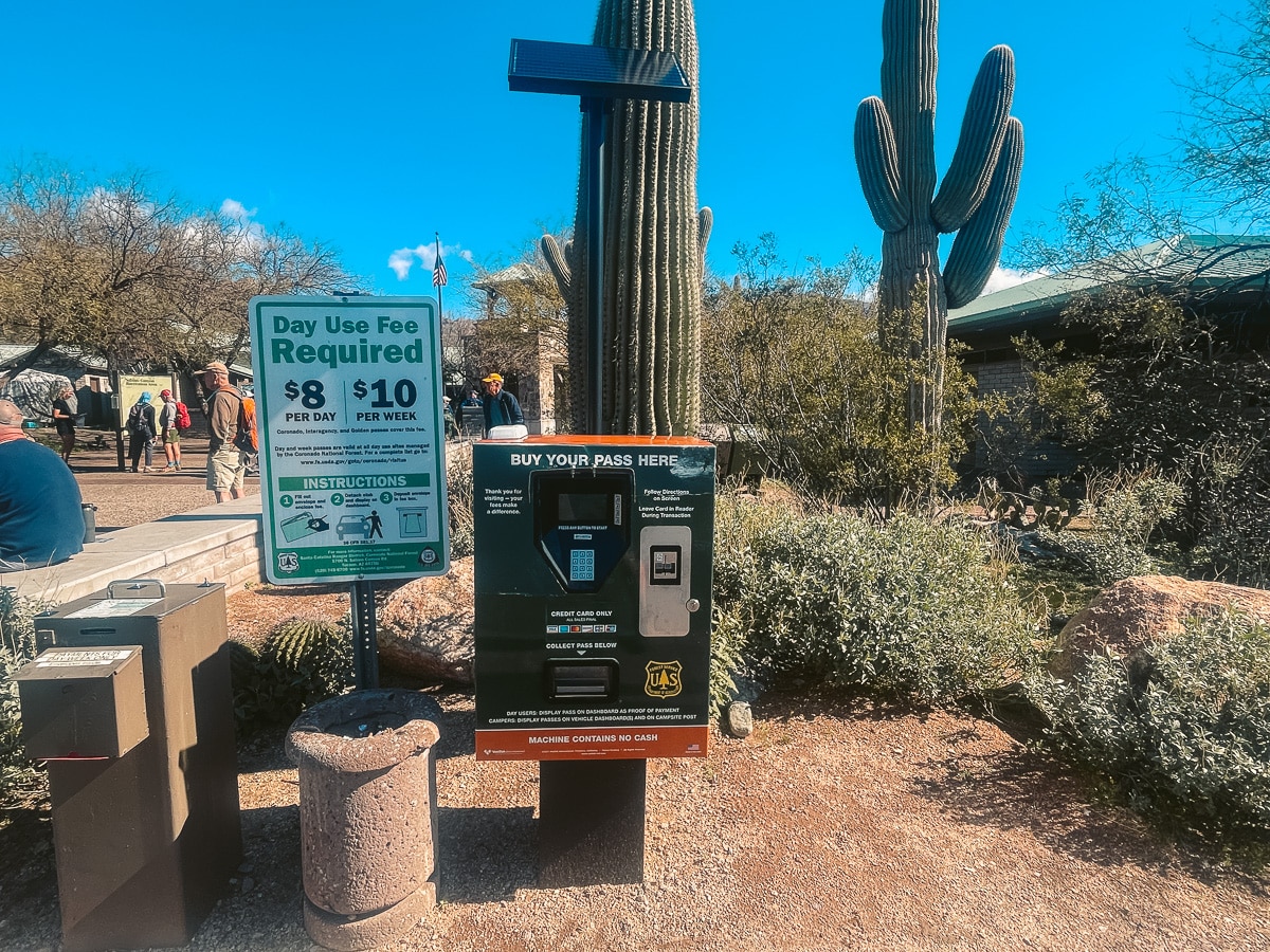 The machine to pay for a parking pass at Sabino Canyon Recreation area.