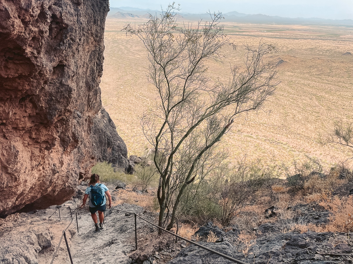 The first section with cables that leads you down the saddle of the picacho peak summit trail. 