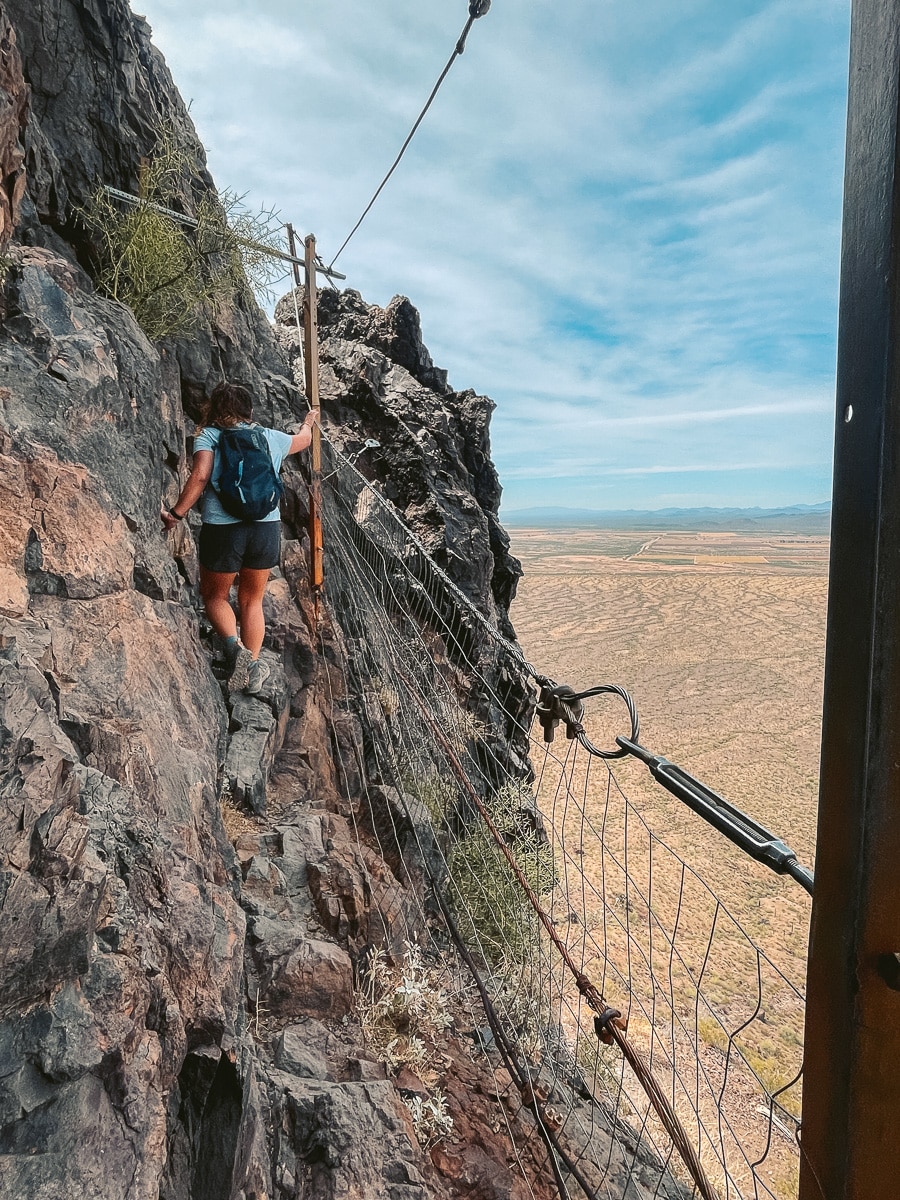 Narrow section with cables around us to squeeze by using. 