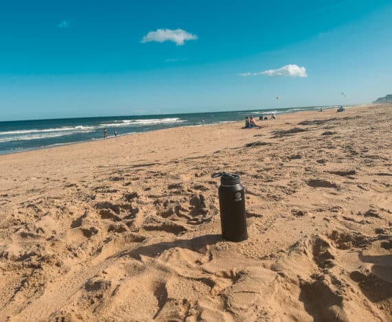 At the beach with my Takeya Sport Water bottle