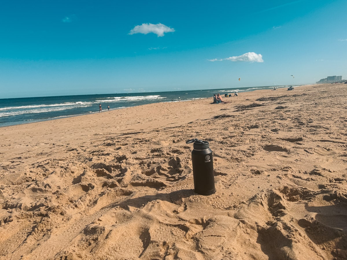 At the beach with my Takeya Sport Water bottle